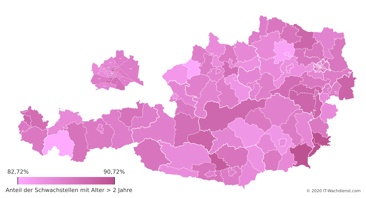 Österreich Bezirk-Karte: Schwachstellenalter