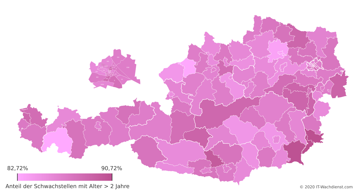 Österreich Bezirk-Karte: Schwachstellenalter